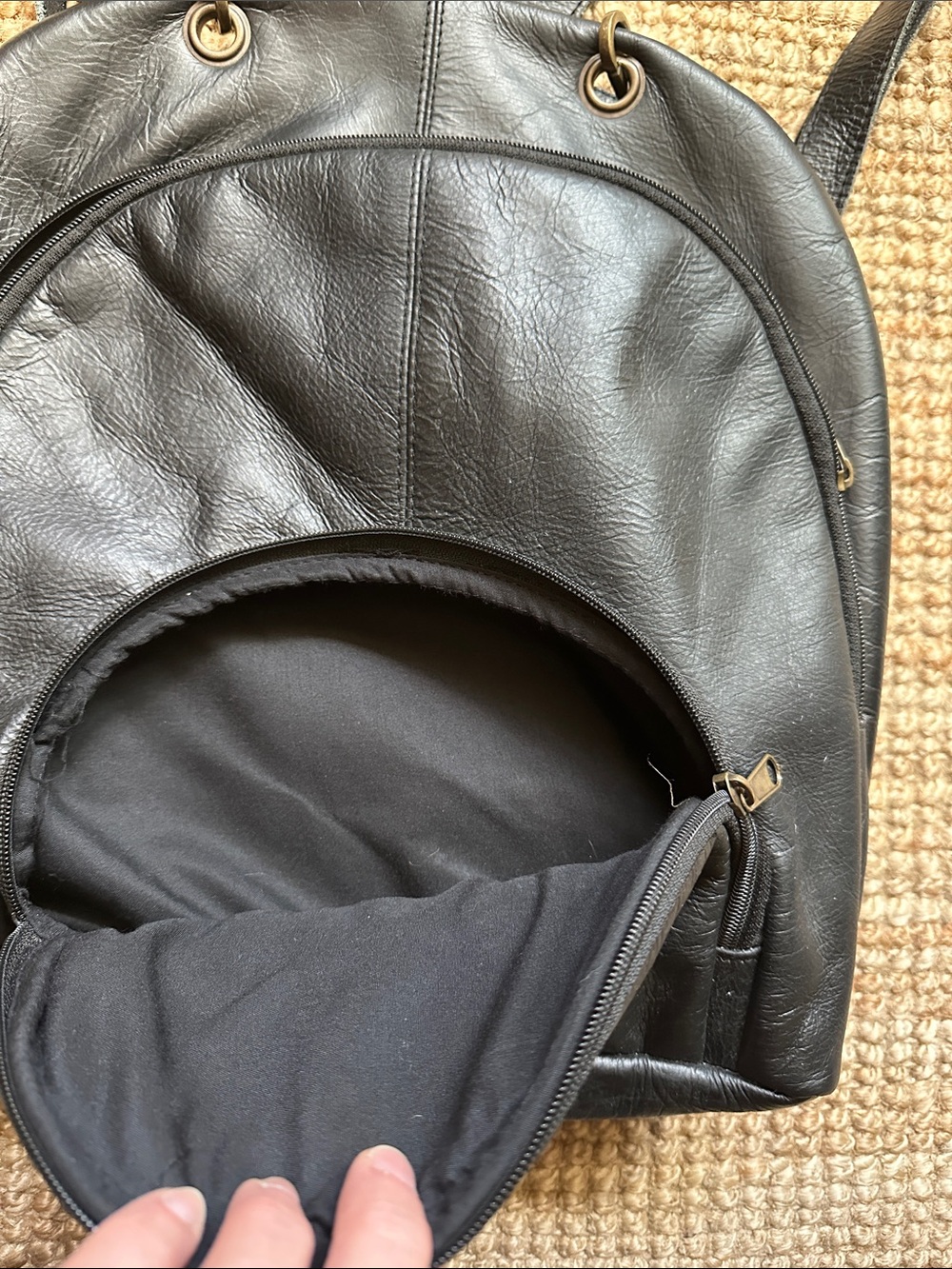 Black Leather Adjustable Backpack Purse - Picture 4 of 8